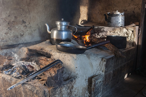 Traditional Kitchen In Old Nepali House In Small Remote Stock Photo