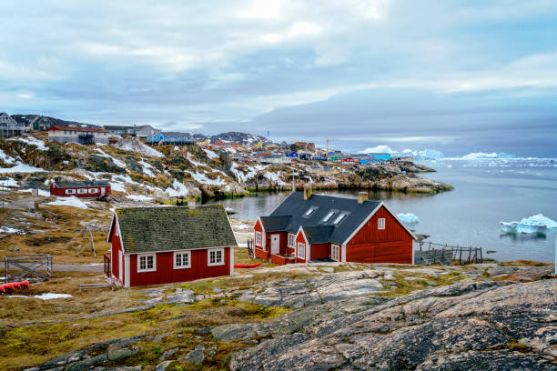 Traditional life in Ilulissat city of Greenland stock photo