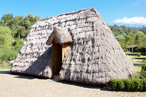 Traditional hut with tached roof, Santana, Madeira Island, Portugal.