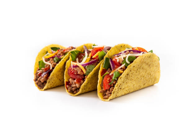 Traditional Mexican tacos with meat and vegetables stock photo