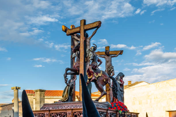 Traditional Spanish Holy Week procession on Holy Friday in the streets of Zamora (Castile and Leon), Spain Zamora, Spain - March 25, 2016: Traditional Spanish Holy Week (Semana Santa) procession on Holy Friday in the streets of Zamora (Castile and Leon), Spain good friday stock pictures, royalty-free photos & images