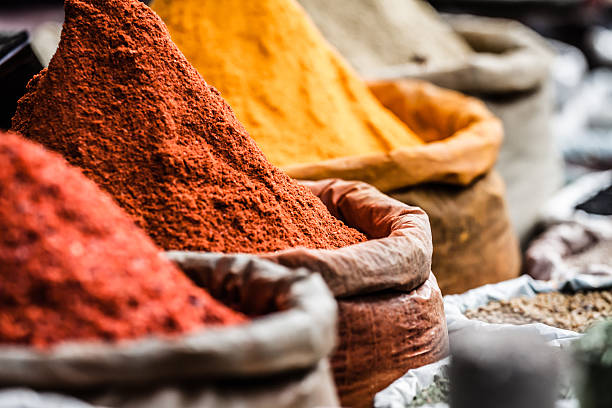 Traditional spices market in India. stock photo
