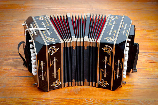 Traditional tango musical instrument, called bandoneon. stock photo