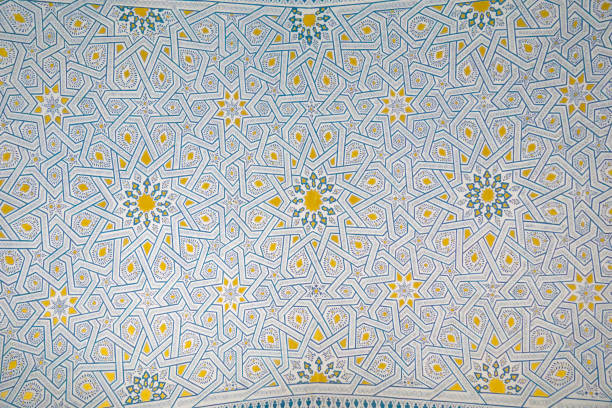 Traditional tile pattern of old mosque in Uzbekistan Traditional tile pattern of old mosque in Uzbekistan silk road stock pictures, royalty-free photos & images