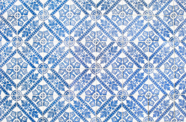 Traditional vinage portuguese decorative tiles azulejos Traditional ornate portuguese decorative tiles azulejos. Vintage pattern house decoration. Horizontal abstract background portuguese culture stock pictures, royalty-free photos & images