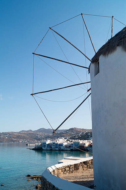 Traditional windmill on Mykonos island, Greece stock photo