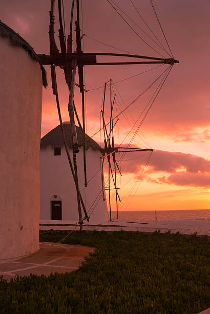 Traditional windmill on Mykonos island, Greece stock photo