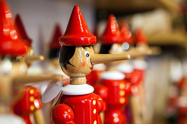 Traditional wooden Pinocchio toy. stock photo