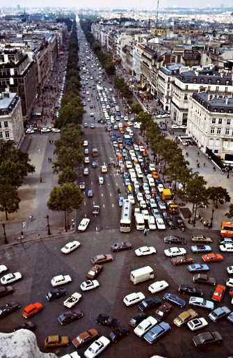 View on traffic chaos on place d’Etoile