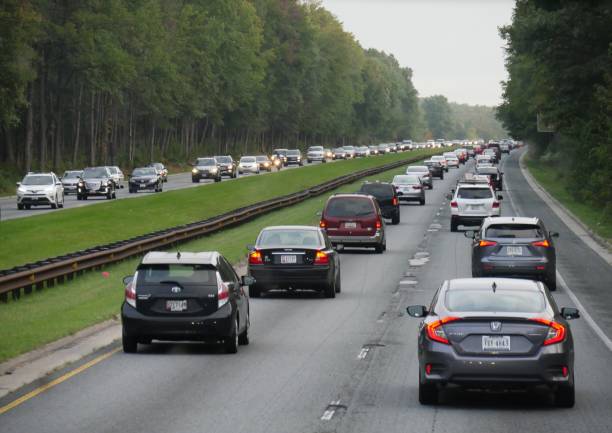 traffic in the highway a few miles from Baltimore, Maryland stock photo
