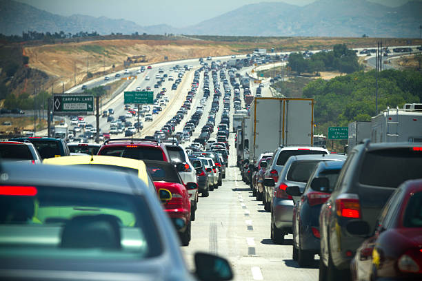 A traffic jam on the 91 freeway in Southern California.