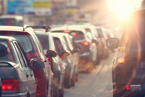 traffic jams in the city, road, rush hour stock photo