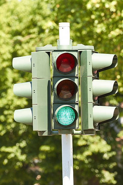 A traffic light directing traffic at an intersection.