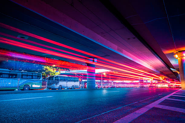 Traffic Light trails on street in Shanghai Traffic Light trails on street in Shanghai,China. light trail photos stock pictures, royalty-free photos & images