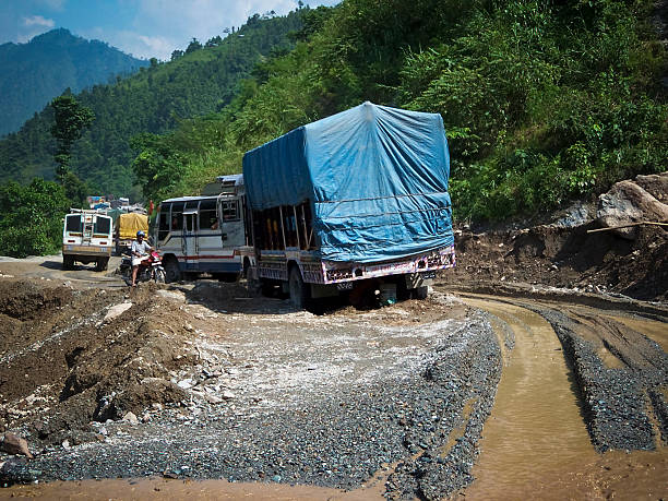 Traffic On A Remote Road In Nepal stock photo