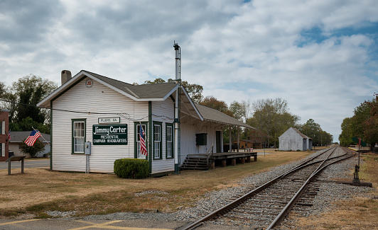 Plains, Georgia, USA - November 13, 2016: The Plains Train Depot on Street in Plains