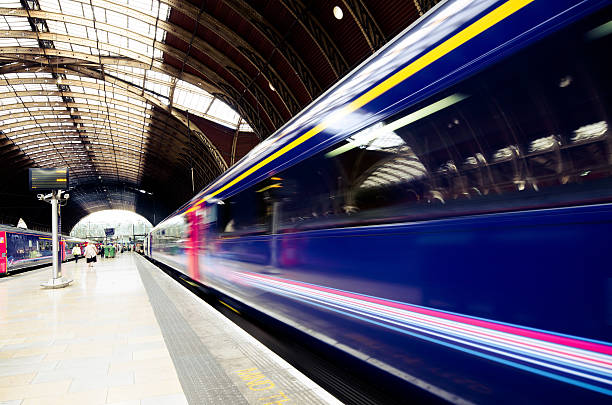 Train leaving Paddington Station in London, England stock photo