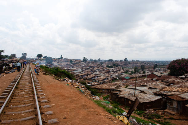 Train Tracks into Kibera. stock photo