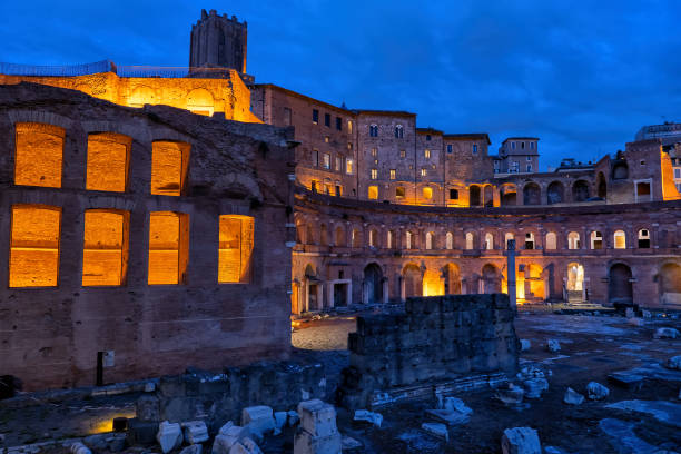 Trajan Market at Night in Rome Trajan Market (Mercatus Traiani, Mercati di Traiano) at night in city of Rome, Italy ancient rome stock pictures, royalty-free photos & images