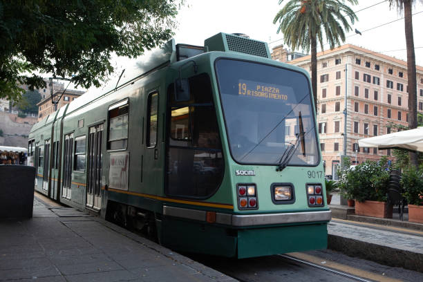 Tram at Piazza Risorgimento in Rome, Italy stock photo