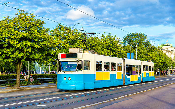 tram on a street of gothenburg - sweden - göteborg city bildbanksfoton och bilder