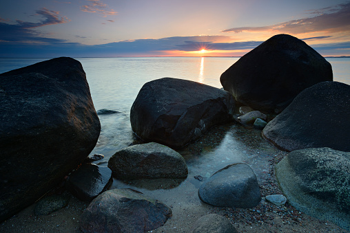 Tranquil Seascape with Huge Boulders at Sunset, Rugen Island, Germany