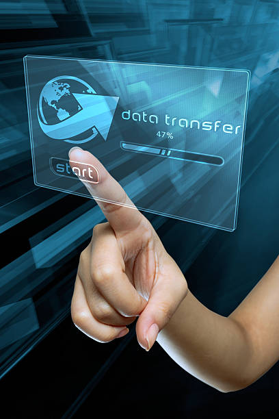 transfer and synchronize  data on a digital screen stock photo