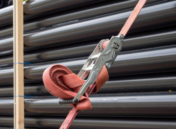 Transport securing tension belt on the truck stock photo