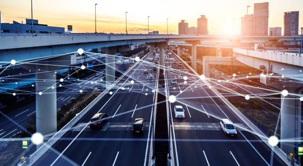 transport- en technologieconcept. its (intelligent transport systems). mobility as a service. - onderweg stockfoto's en -beelden