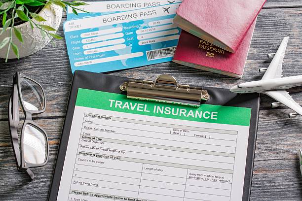 Travel insurance safe background. stock photo