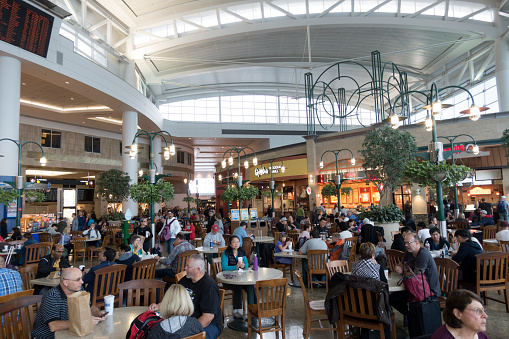 Travelers Dining At Food Court In Seattletacoma International Airport