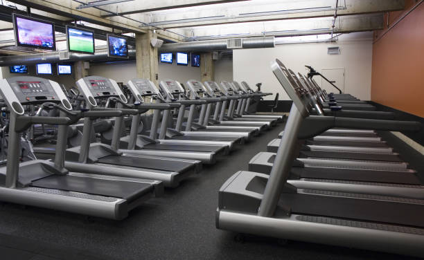 Treadmills at a health club stock photo