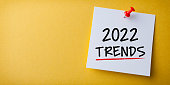 istock Trends 2022 Word in Yellow Sticky Note on Yellow Background 1358610091