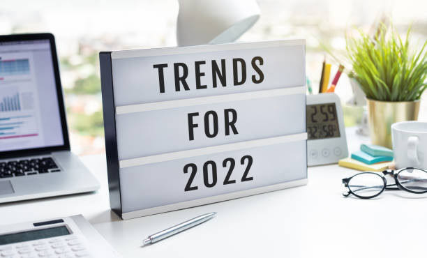 Trends for 2022 concepts with text on lightbox.inspiration and creativity. stock photo