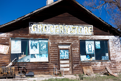 Tres Piedras, NM: A rustic abandoned grocery store in Tres Piedras, a village near Taso, NM.