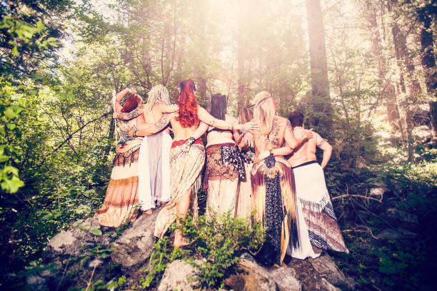Tribal Belly Dancers in the Woods stock photo