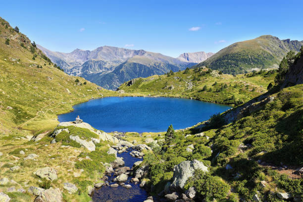 Tristaina high mountain lakes in Pyrenees. Andorra. stock photo