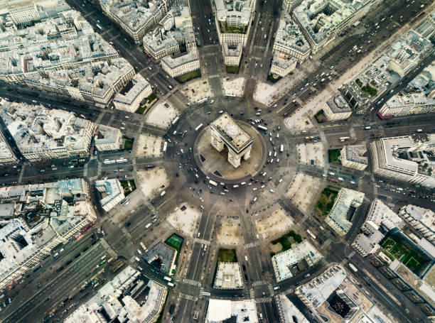 Triumphal Arch Aerial view of Arch de triomphe paris france stock pictures, royalty-free photos & images