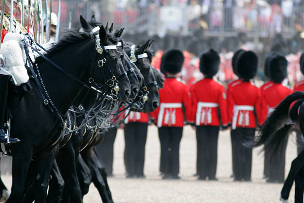 Troops of the Colors Parade celebrating Queen's birthday stock photo