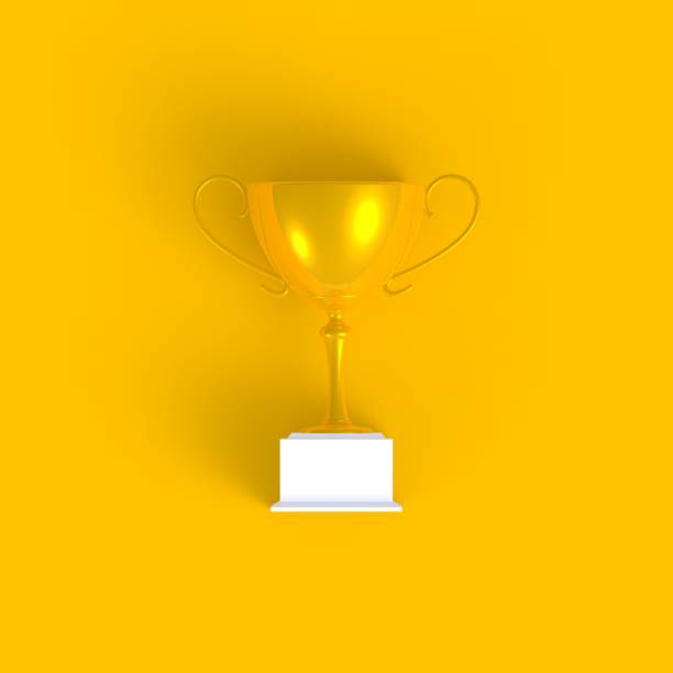 Trophy abstract minimal yellow background, Business concept, 3d rendering stock photo