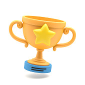 istock Trophy cup with a star on white background 1369741460