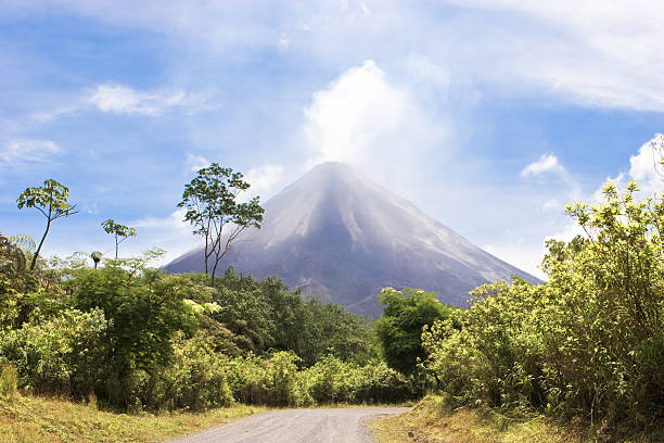 Tropical area with an active volcano stock photo