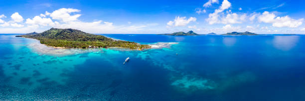 Tropical Island Panorama from the Air in Micronesia stock photo