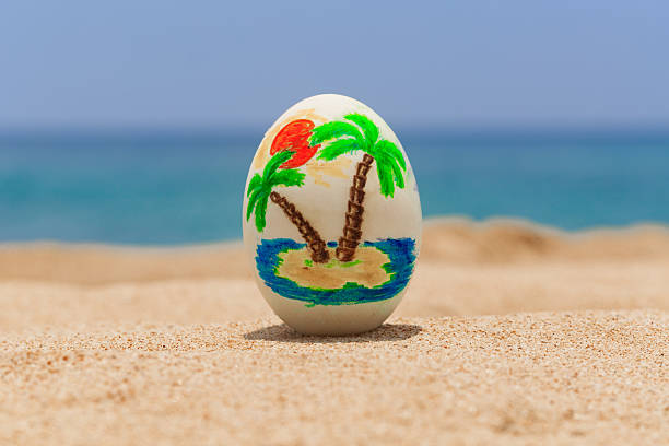 Tropical painted easter egg stock photo