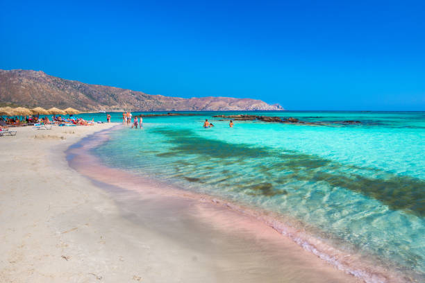 Tropical sandy beach with turquoise water, in Elafonisi, Crete stock photo