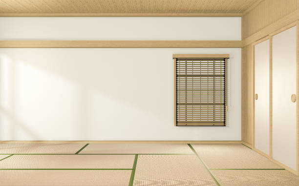 トロピカルスタイルの部屋インテリア、空室日本風。3d レンダリング - 和室 ストックフォトと画像