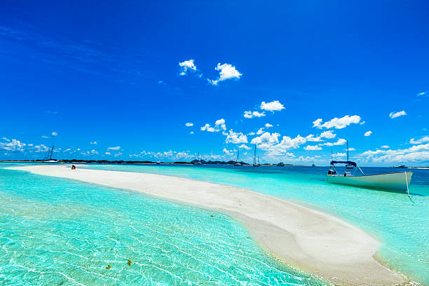 Tropical white sand cay beach in Los Roques Venezuela stock photo