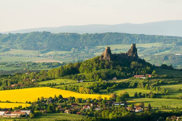 Trosky Castle Ruin of Trosky Castle in the Bohemia Paradise on an aerial photograph bohemia czech republic stock pictures, royalty-free photos & images