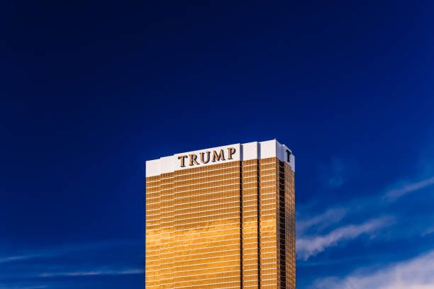 Trump International Hotel Las Vegas Las Vegas, USA - January 13, 2020: Exterior of famous Trump International Hotel Las Vegas. City skyline at sunset. donald trump stock pictures, royalty-free photos & images
