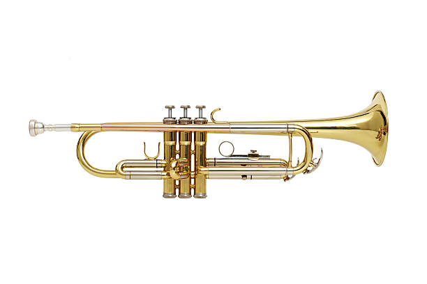 Trumpet on white background Trumpet on white background shooting sideways wind instrument stock pictures, royalty-free photos & images